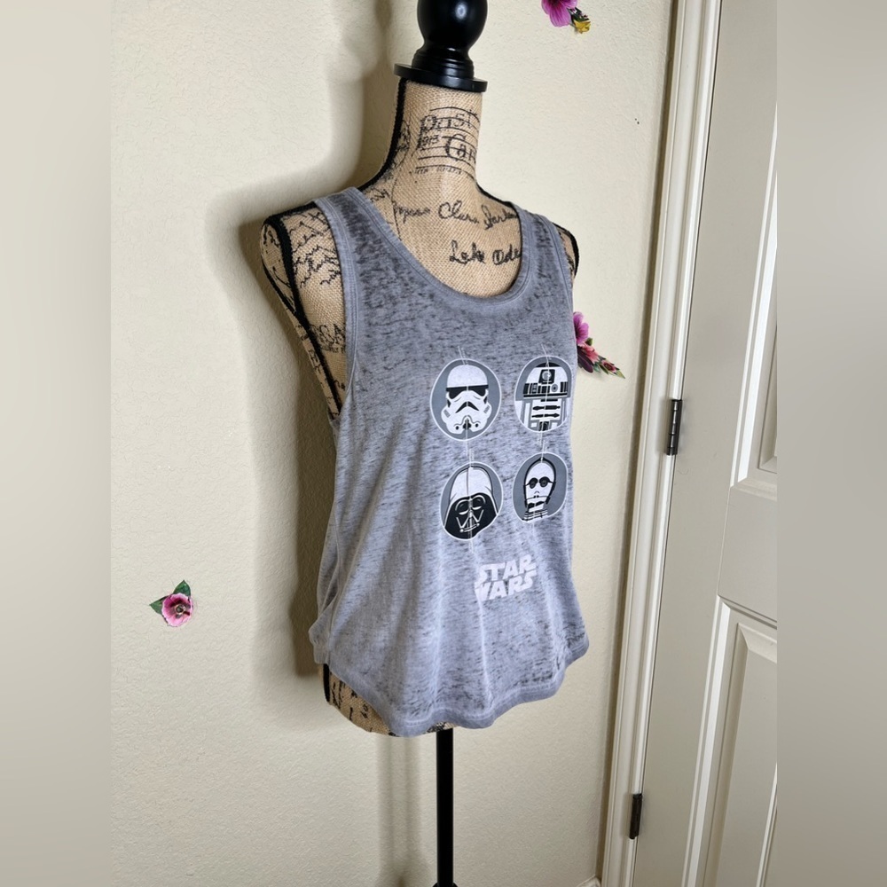 Star Wars Distressed Look Grey Tank Top with Darth Vader, R2-D2, C-3PO Size L - Picture 6 of 13